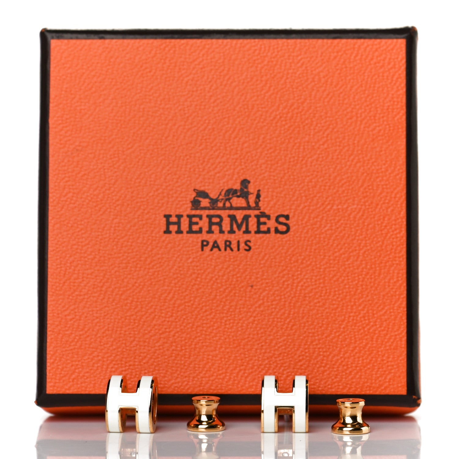 Hermes Gold Lacquered Mini Pop H Earrings White 5 of 5