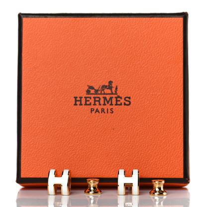 Hermes Gold Lacquered Mini Pop H Earrings White 5 of 5