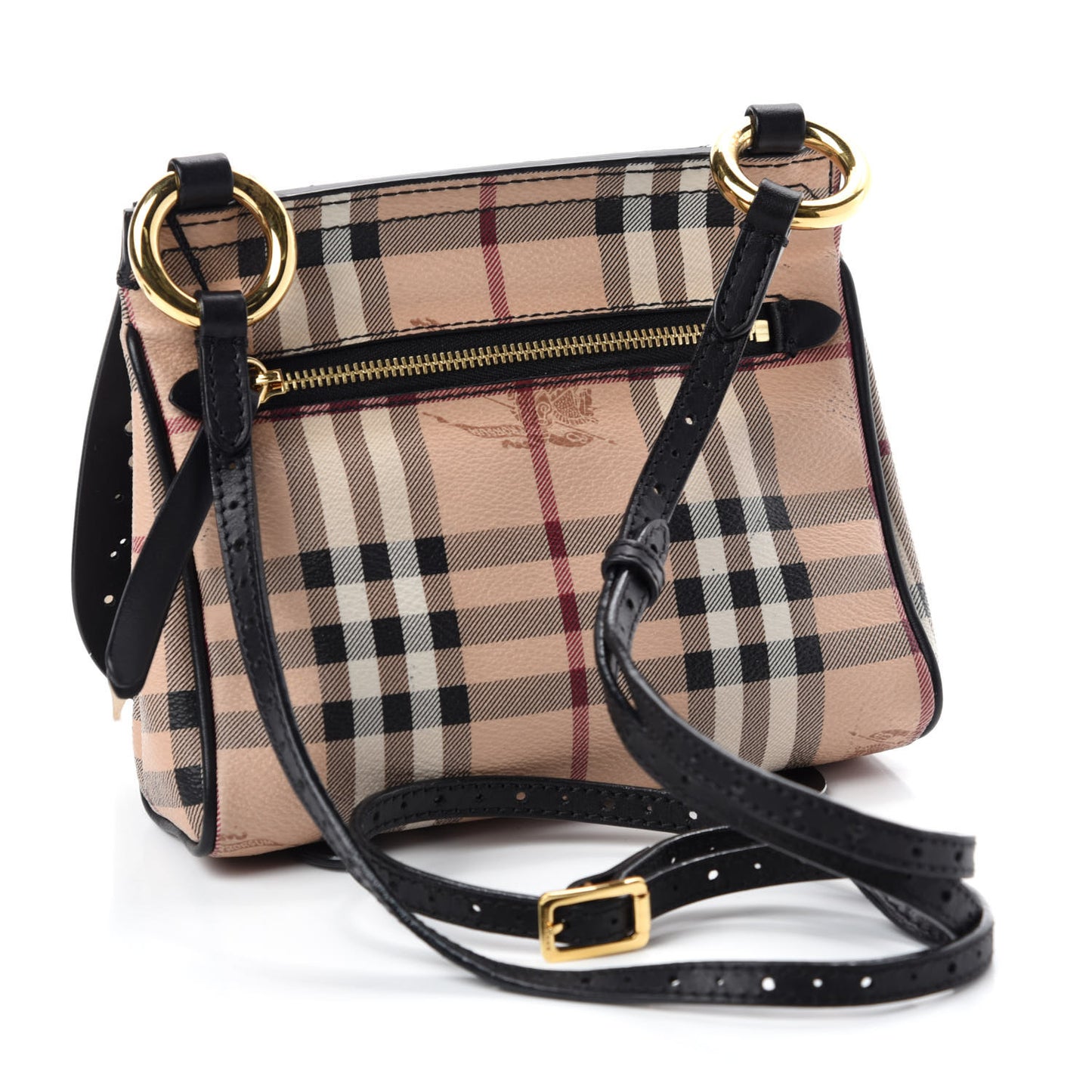 Perforated Calfskin Haymarket Check Baby Bridle Crossbody Black
