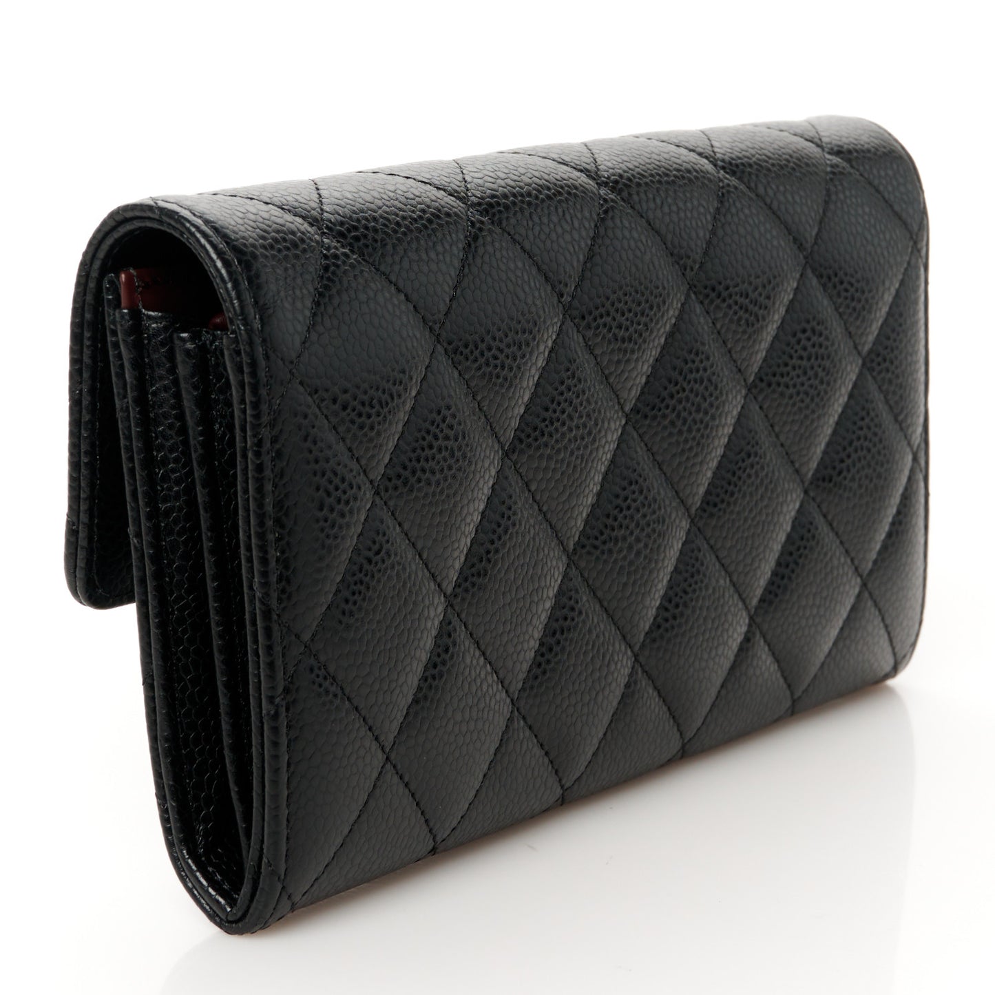 Caviar Quilted Large Gusset Flap Wallet Black