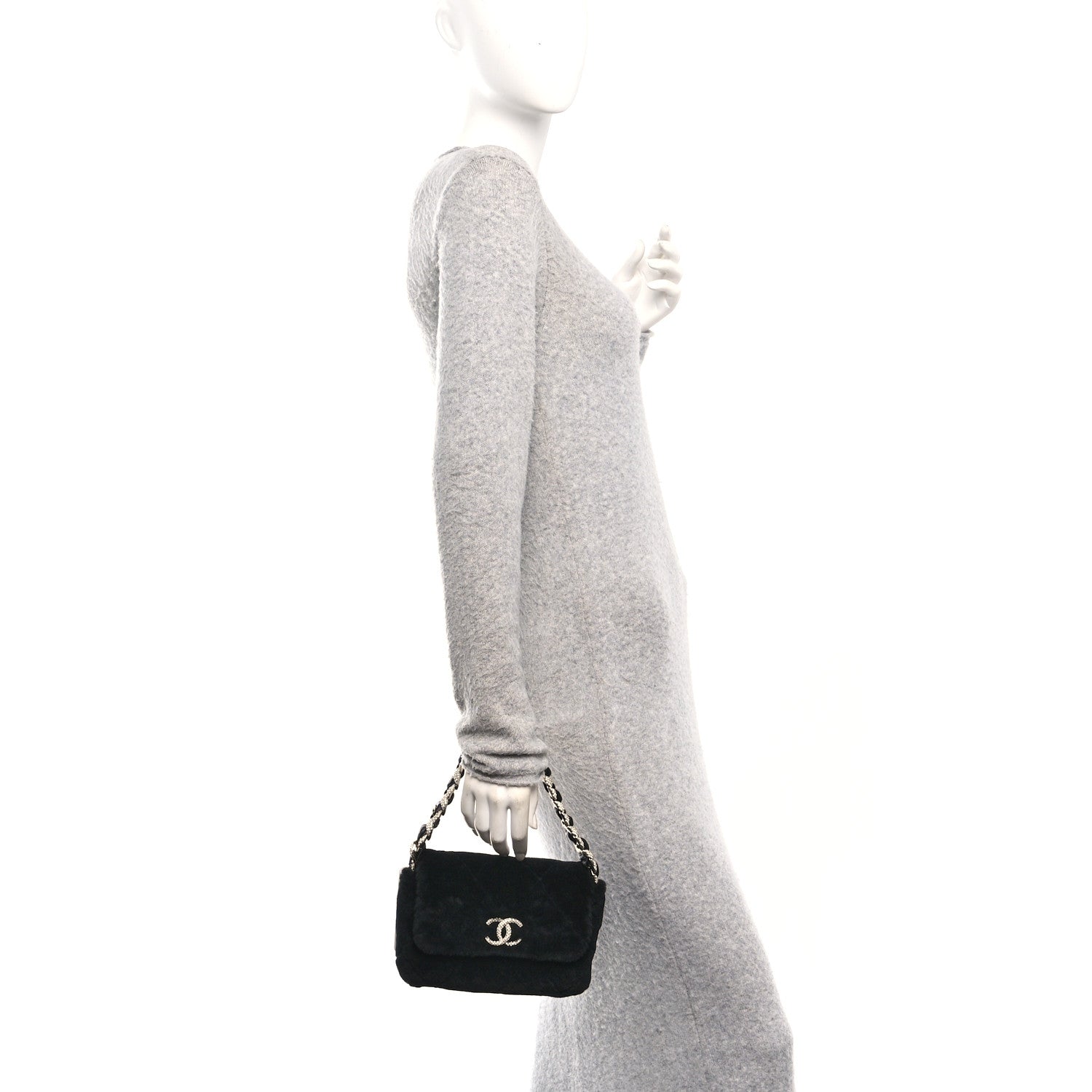 Chanel Shearling Lambskin Crystal Strass Flap Black 2 of 11