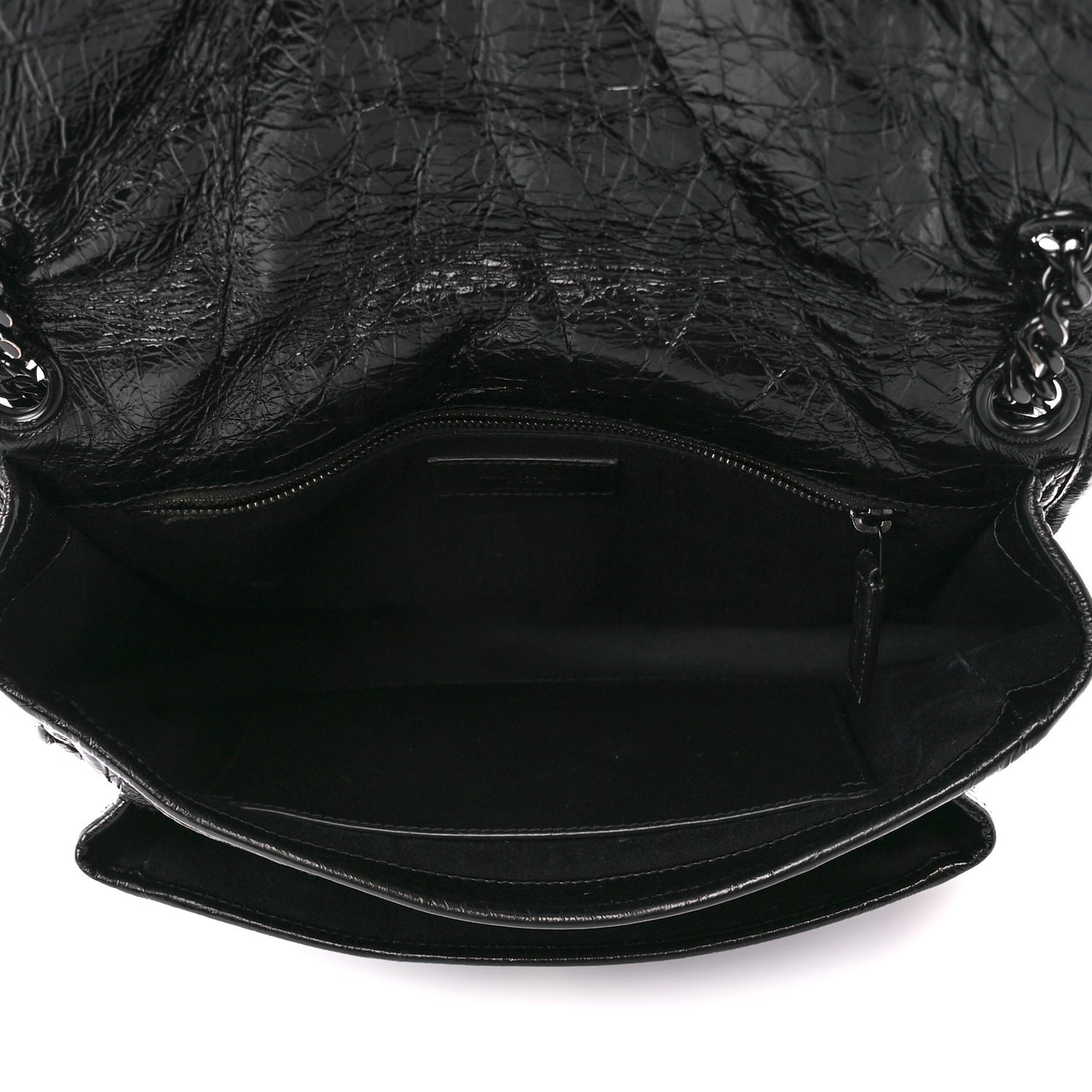 Crinkled Calfskin Matelasse Monogram Medium Niki Chain Satchel Black