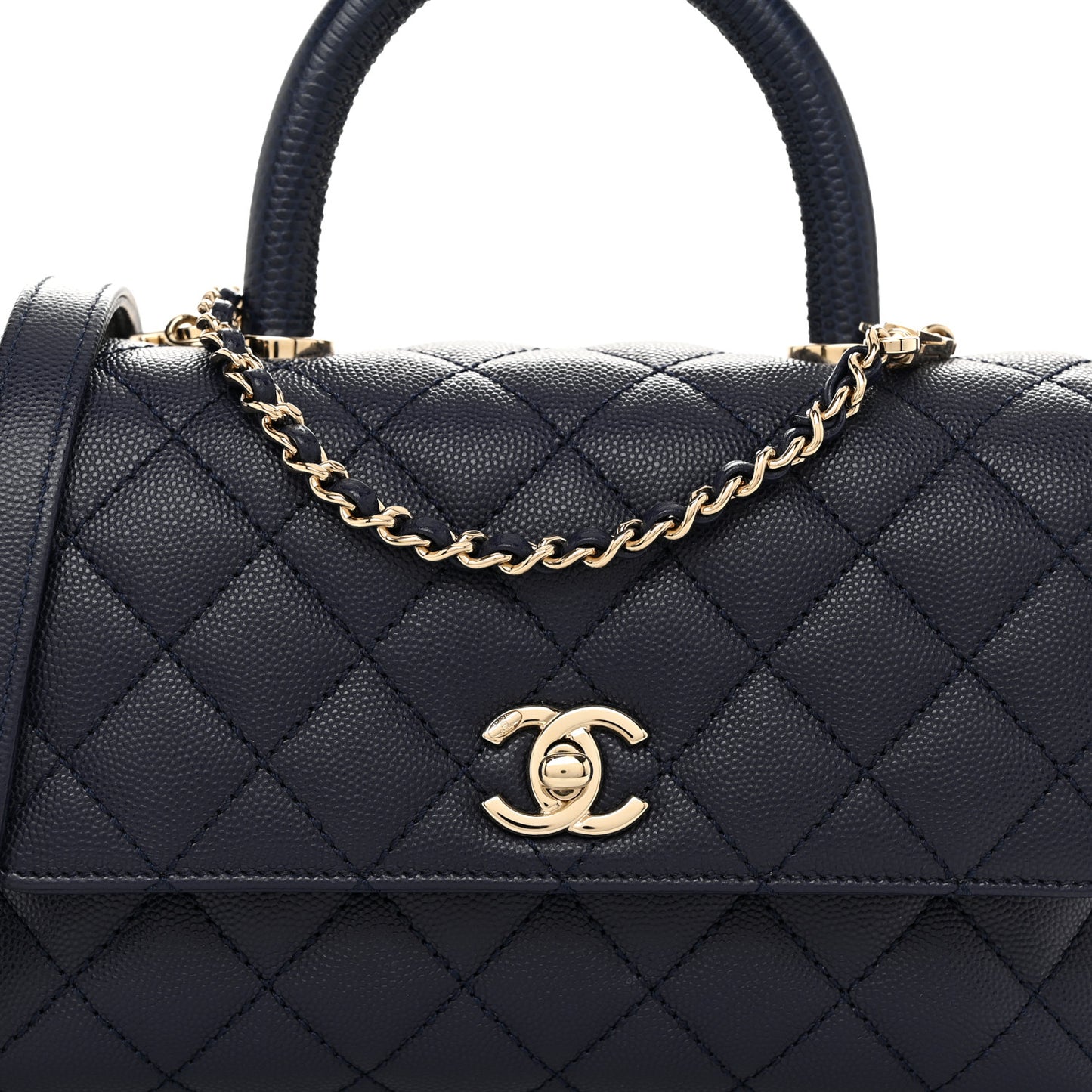 Caviar Quilted Mini Coco Handle Flap Navy Blue