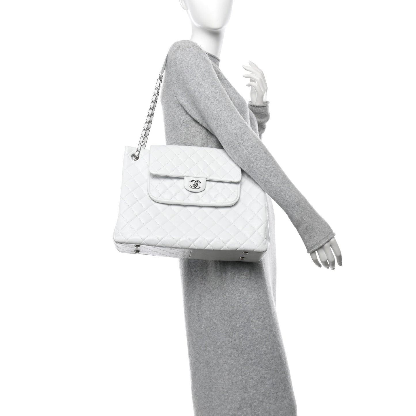 Caviar Quilted Maxi Paris Edinburgh Flap White