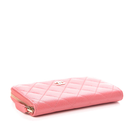 Chanel Metallic Caviar Quilted Small Zip Around Wallet Pink 4 of 9