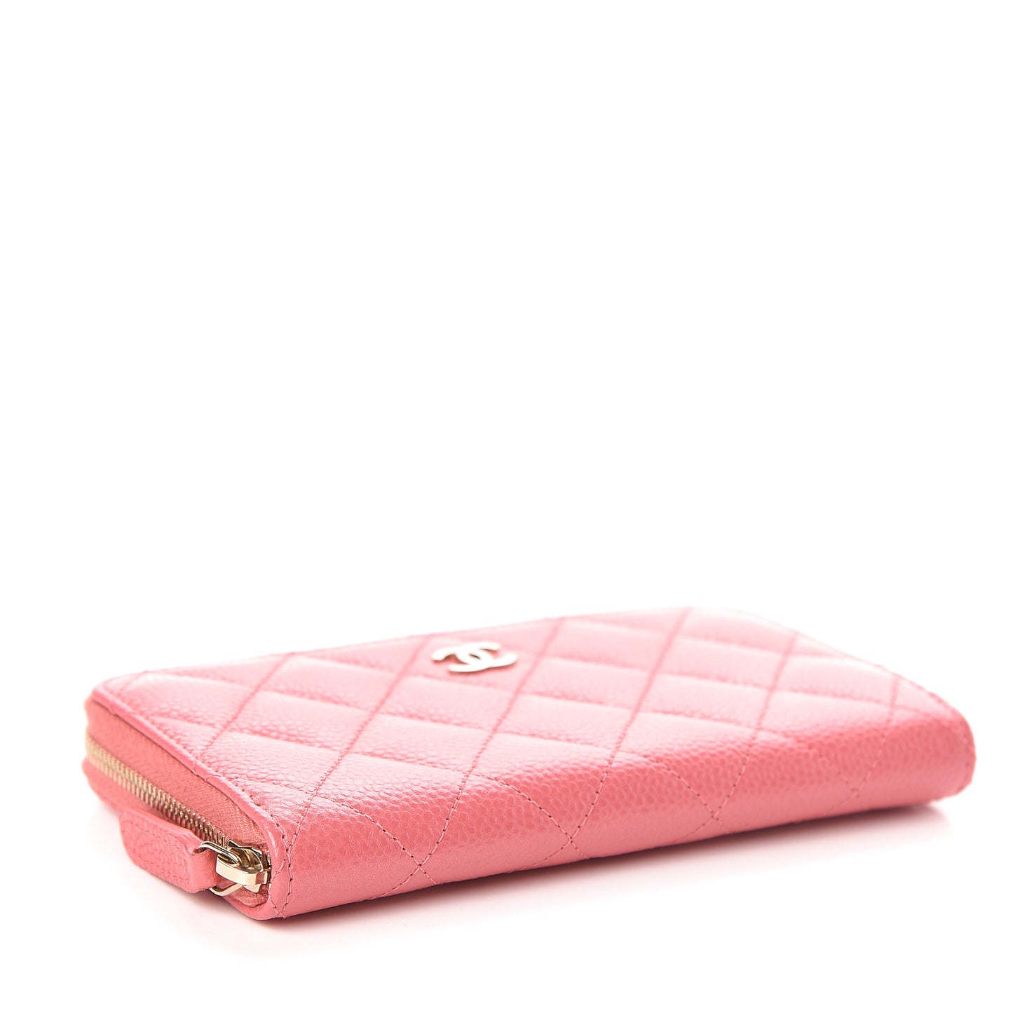 Metallic Caviar Quilted Small Zip Around Wallet Pink