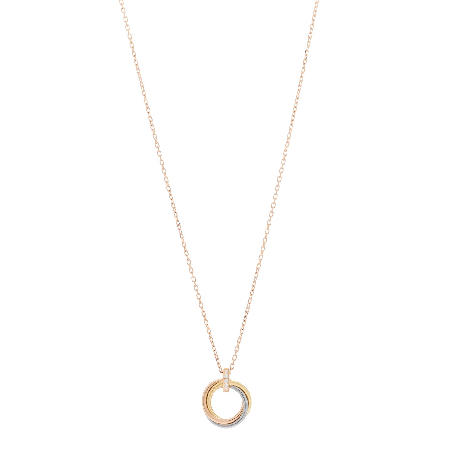 18K Pink White Yellow Gold Diamond Trinity Pendant Necklace