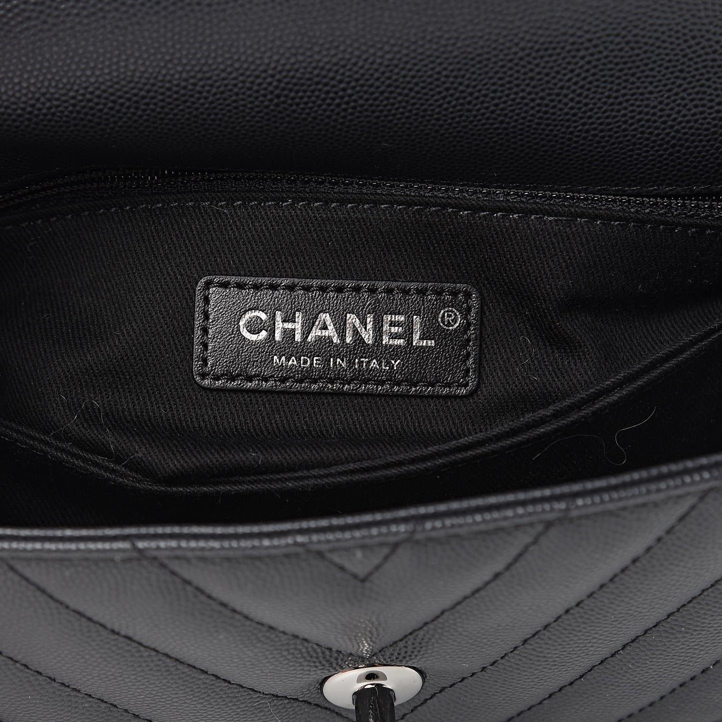 Caviar Chevron Quilted Mini Coco Handle Flap Black