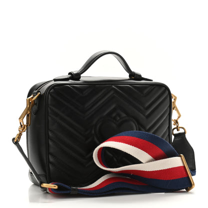 Gucci Calfskin Matelasse Sylvie Web Small GG Marmont Top Handle Shoulder Bag Black 3 of 10