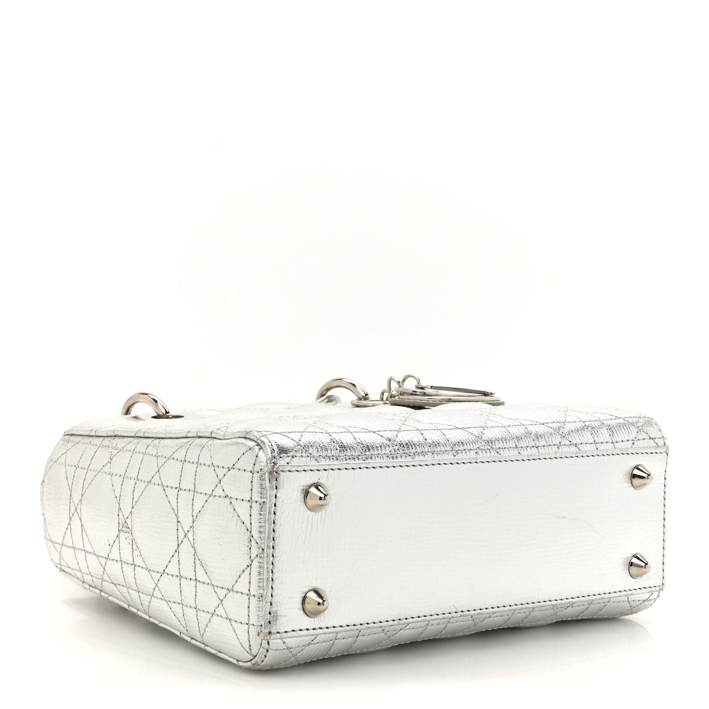 Metallic Grained Calfskin Cannage Small Lucky Badges My Lady Dior Silver