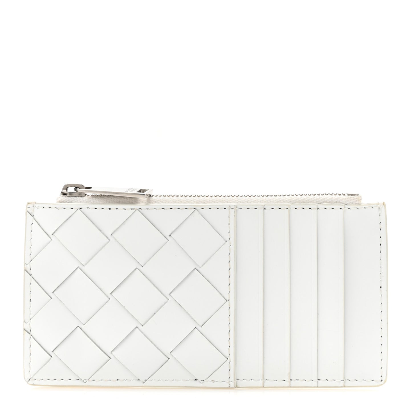 Calfskin Intrecciato Zip Card Holder White