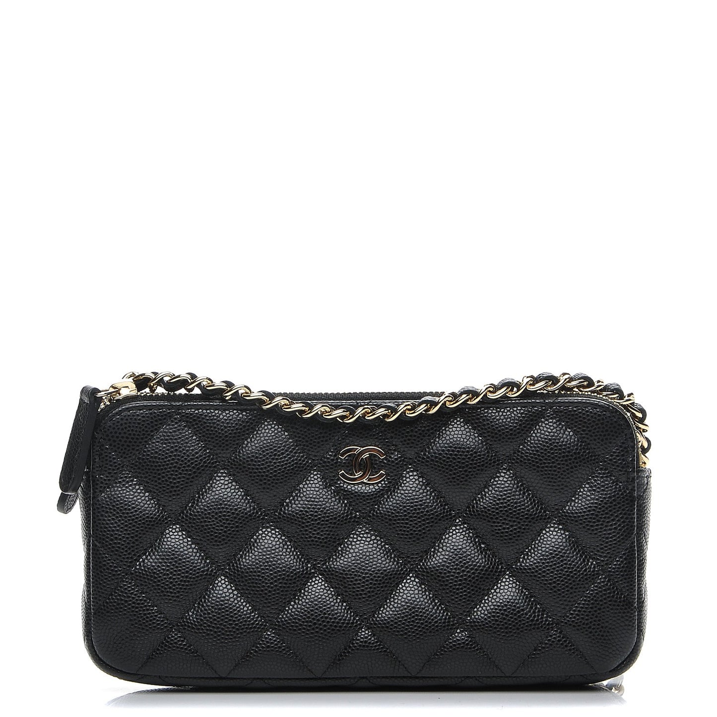 Caviar Quilted Small Clutch With Chain Black