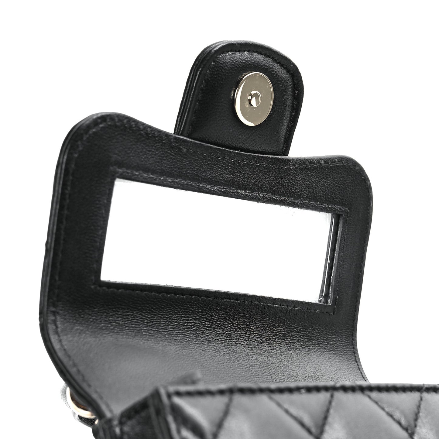 Lambskin Quilted Top Handle Flap Clutch With Chain Black