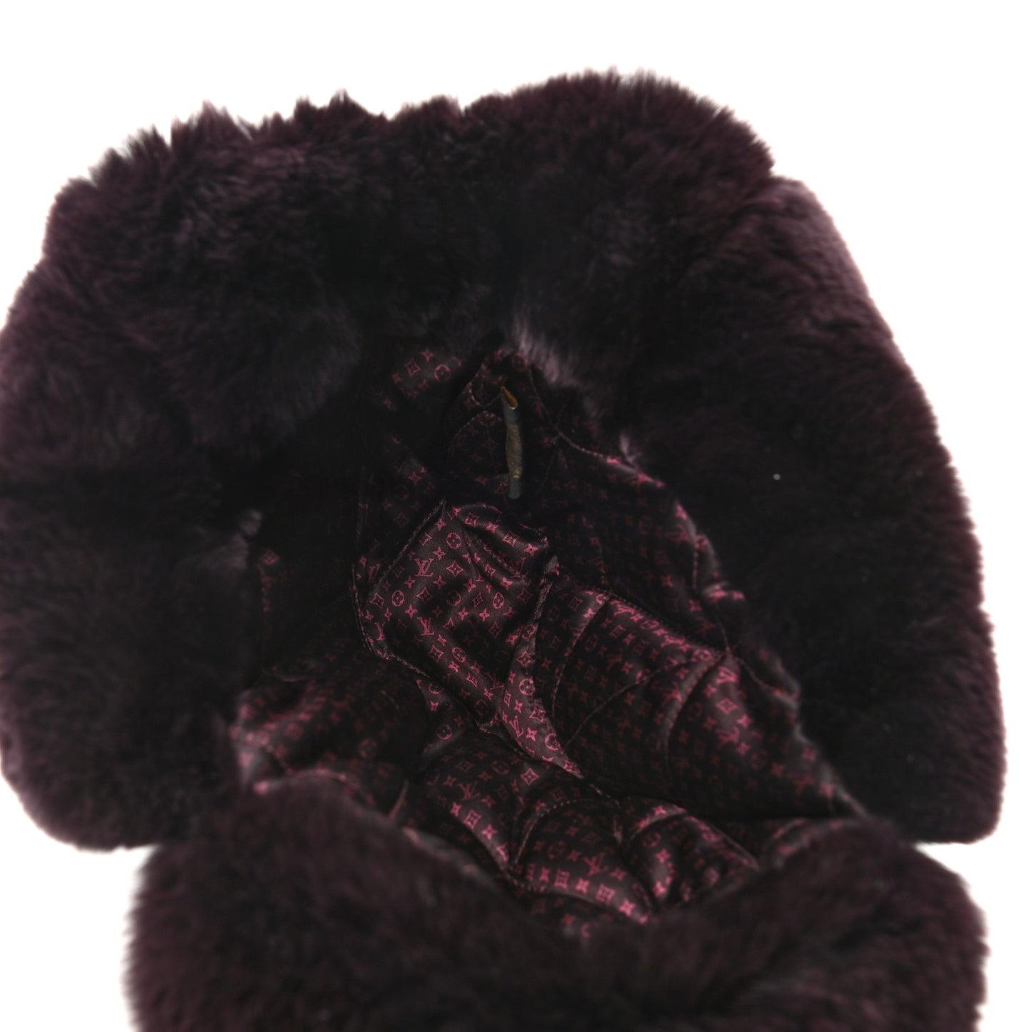 Monogram Silk Nylon Rabbit Fur Hat S Burgundy