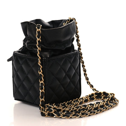 Chanel Calfskin Quilted Mini Drawstring Bucket Bag Black 3 of 11