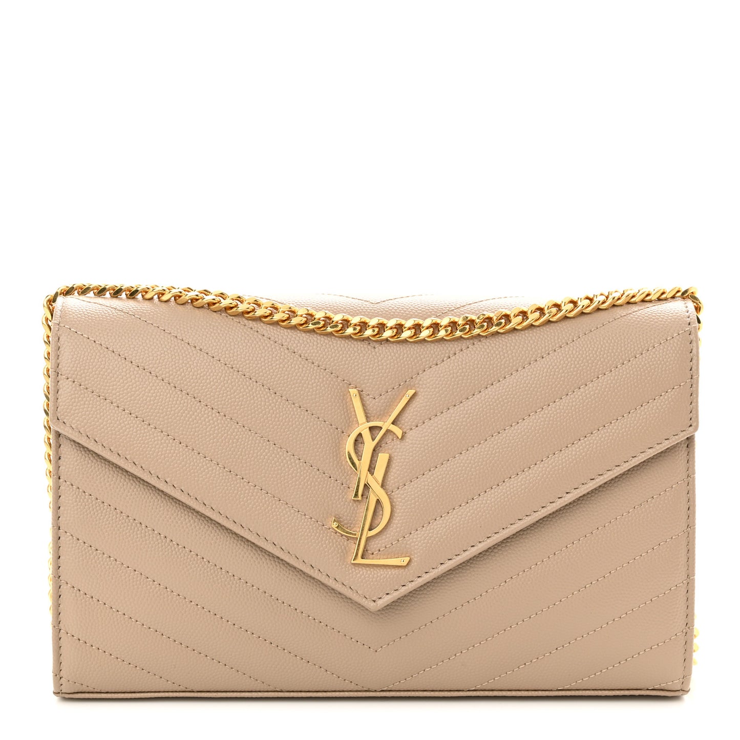 Grain De Poudre Matelasse Chevron Monogram Chain Wallet Dark Beige