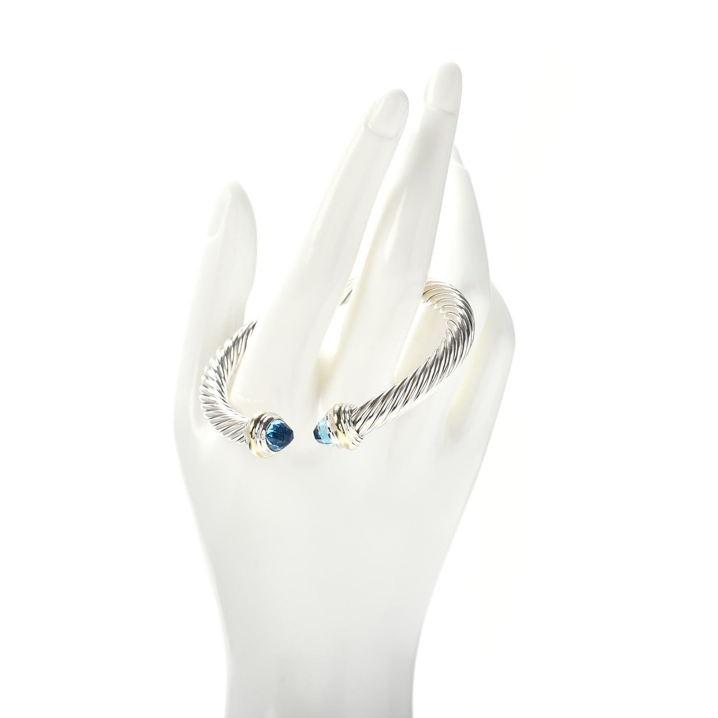 Sterling Silver 14K Yellow Gold Blue Topaz 7mm Cable Classics Bracelet