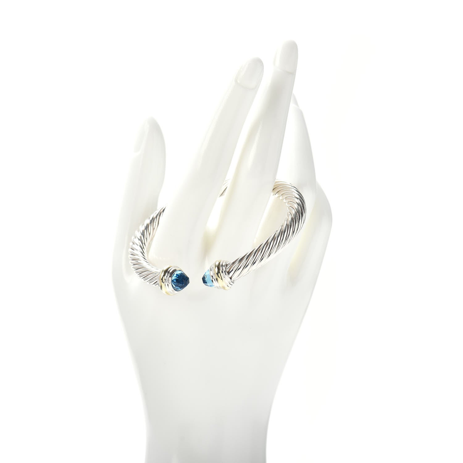 David Yurman Sterling Silver 14K Yellow Gold Blue Topaz 7mm Cable Classics Bracelet 2 of 4