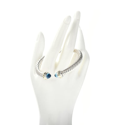 David Yurman Sterling Silver 14K Yellow Gold Blue Topaz 7mm Cable Classics Bracelet 2 of 4