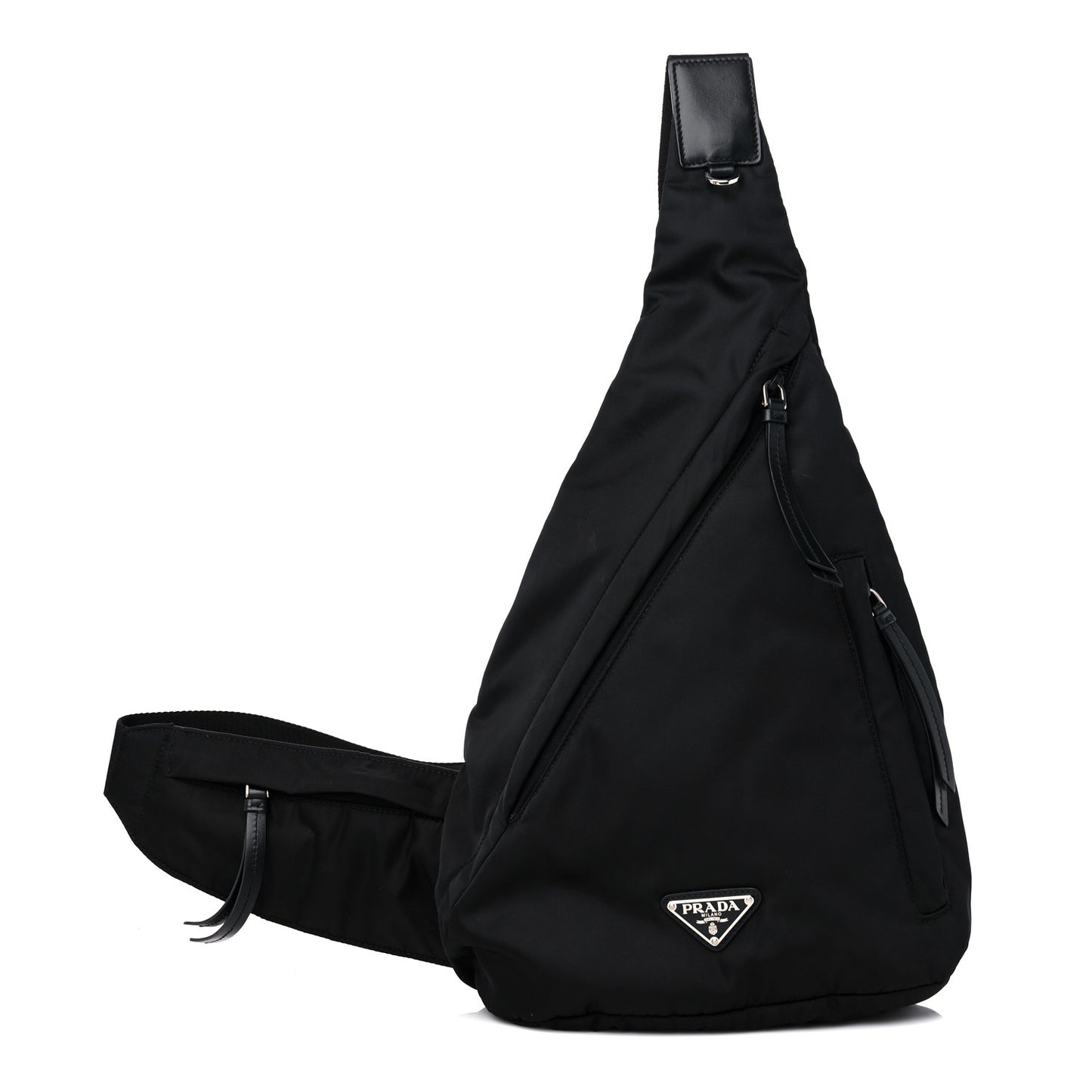 Re-Nylon Vitello Metal Triangle Logo Sling Backpack Black