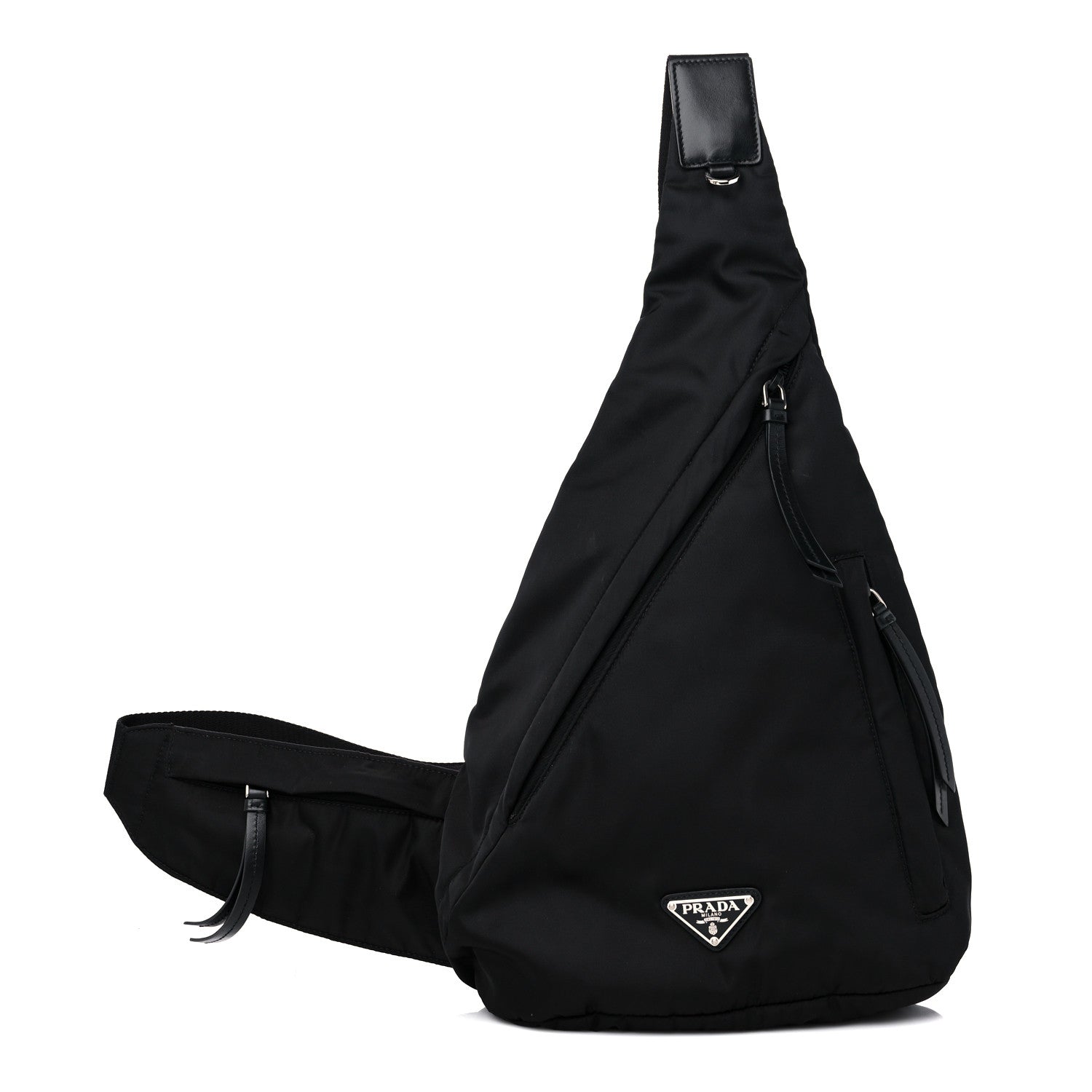 Prada Re-Nylon Vitello Metal Triangle Logo Sling Backpack Black 1 of 8