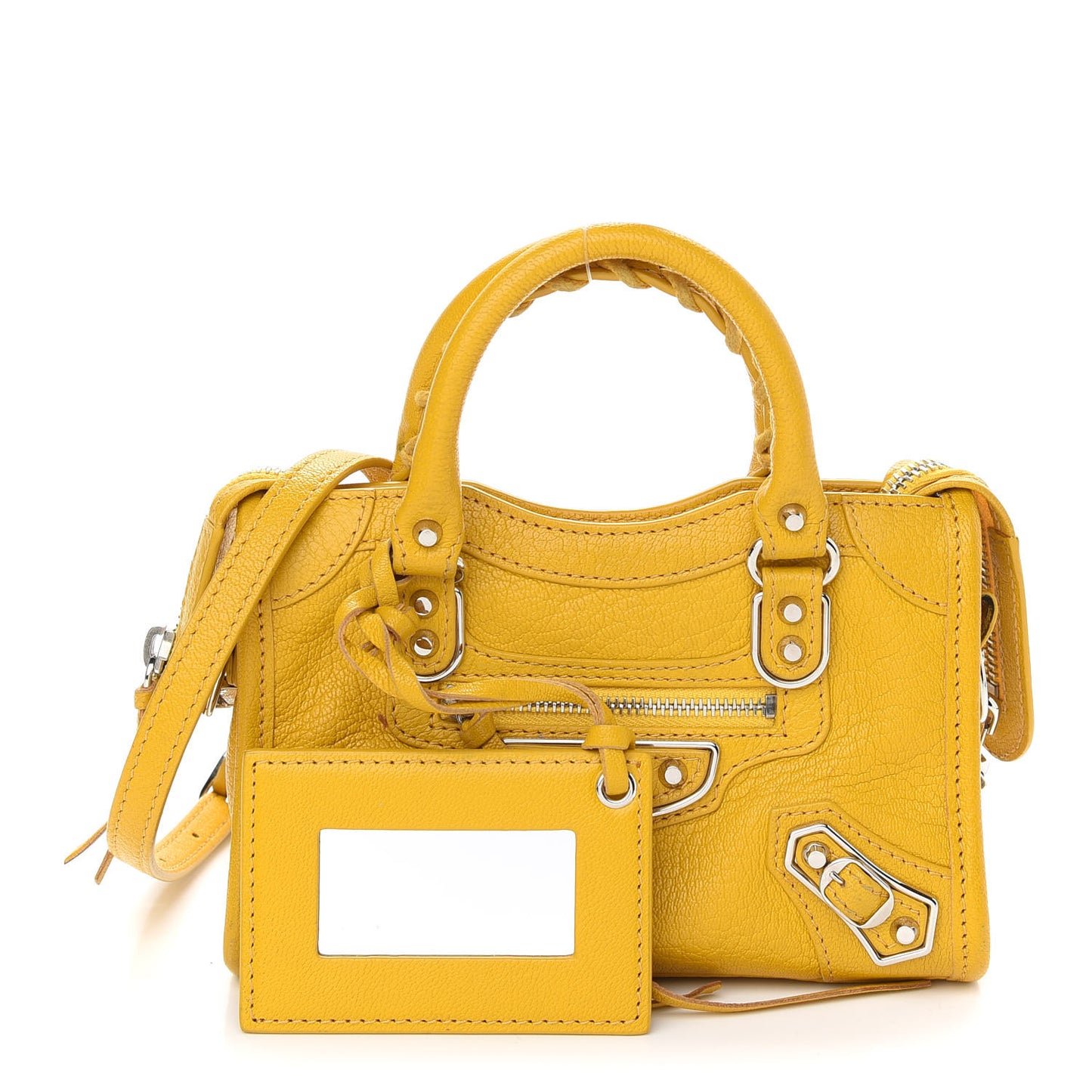 Chevre Silver Metallic Edge Hardware Nano City Jaune Epi