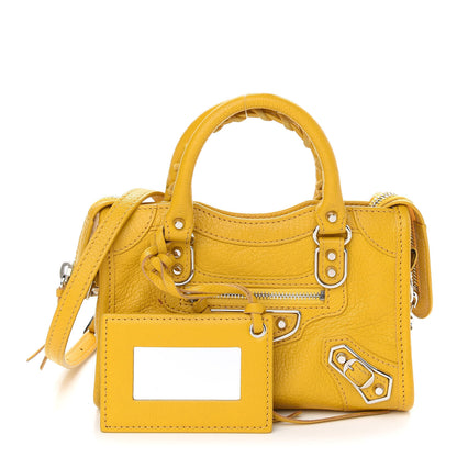 Balenciaga Chevre Silver Metallic Edge Hardware Nano City Jaune Epi 1 of 9