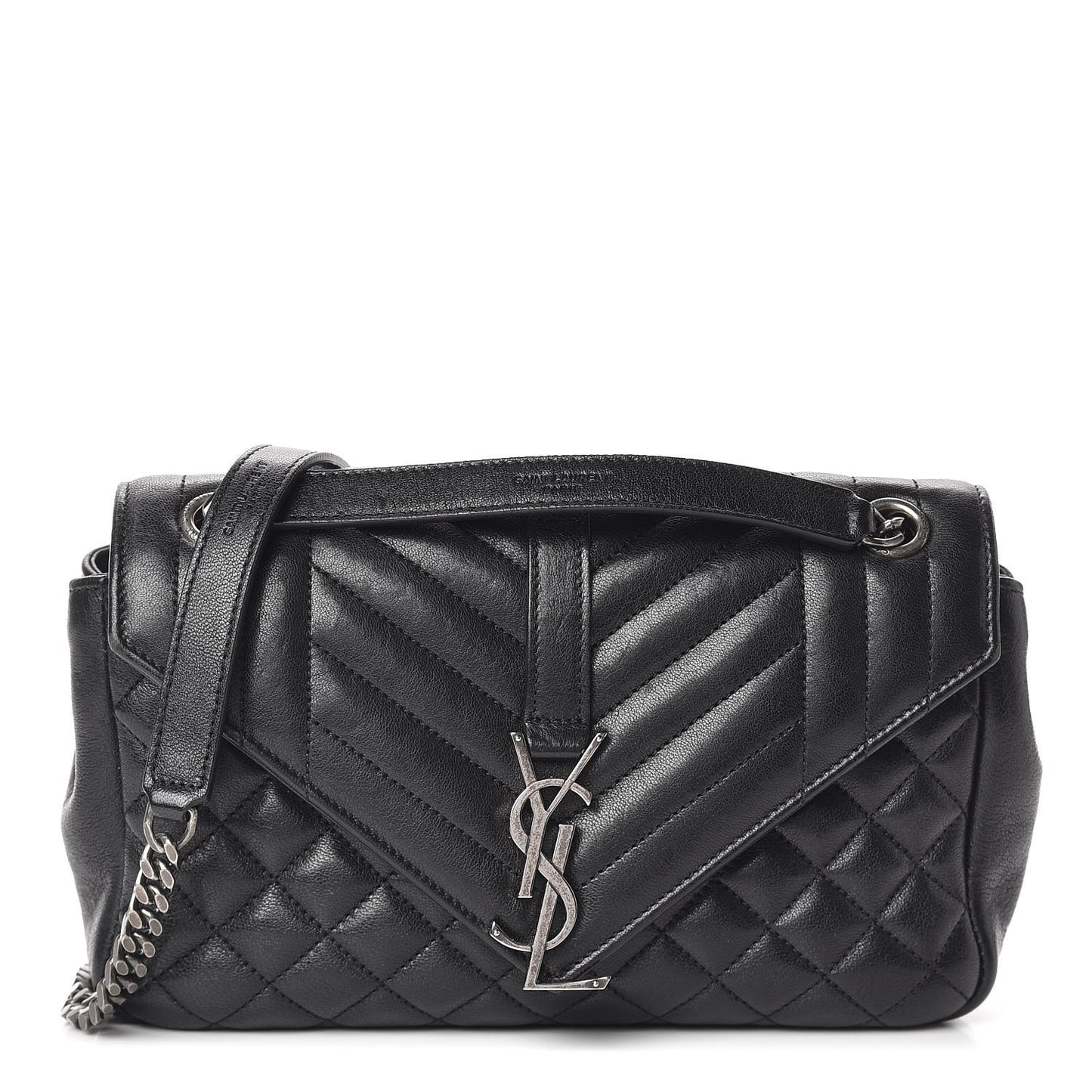 Sheepskin Tri-Quilt Monogram Medium Soft Envelope Bag Black