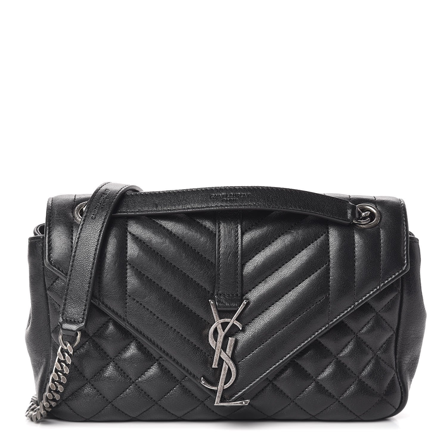 Saint Laurent Sheepskin Tri-Quilt Monogram Medium Soft Envelope Bag Black 1 of 13