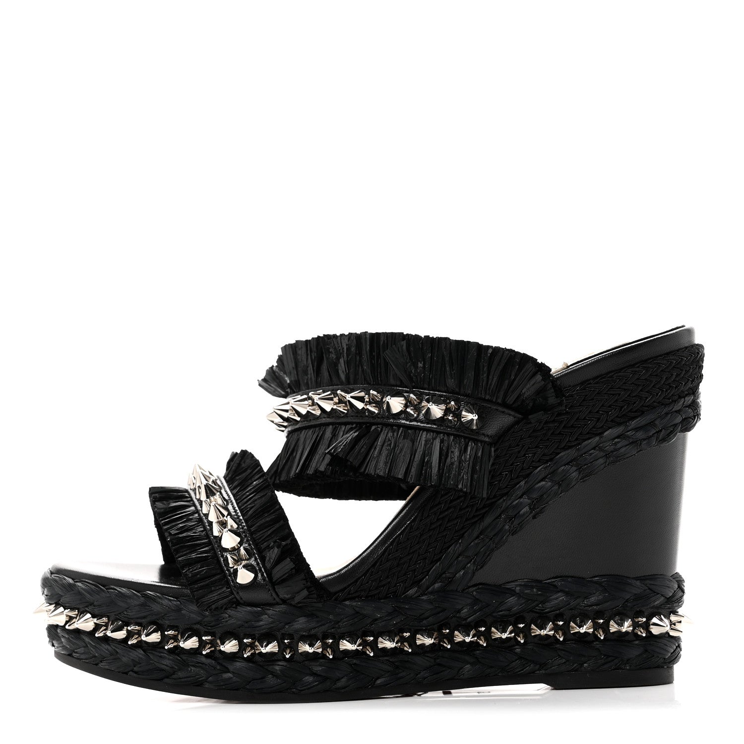 Christian Louboutin Calfskin Raffia Marivodu Sandals 37 Black 1 of 9