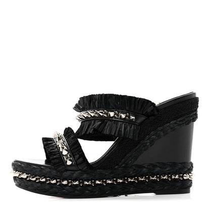 Christian Louboutin Calfskin Raffia Marivodu Sandals 37 Black 1 of 9