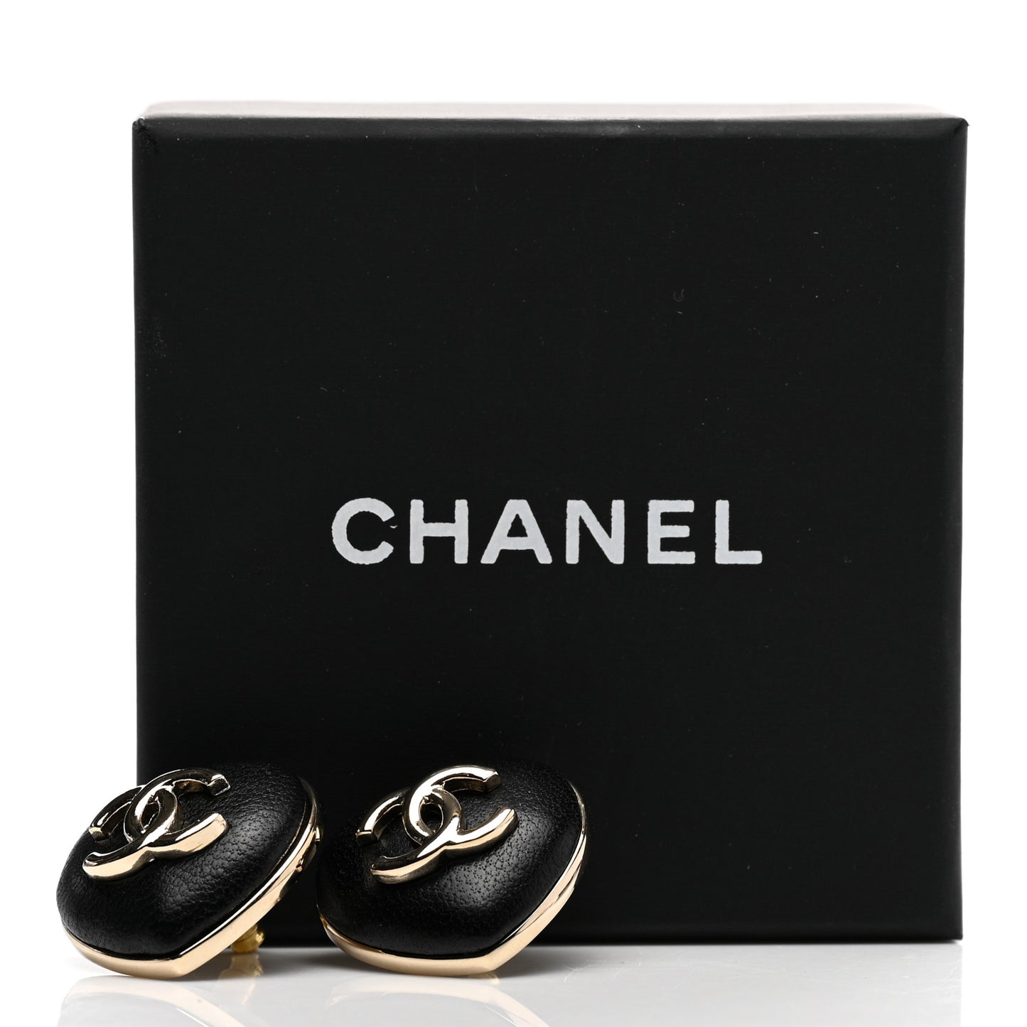 Lambskin CC Heart Earrings Black Gold