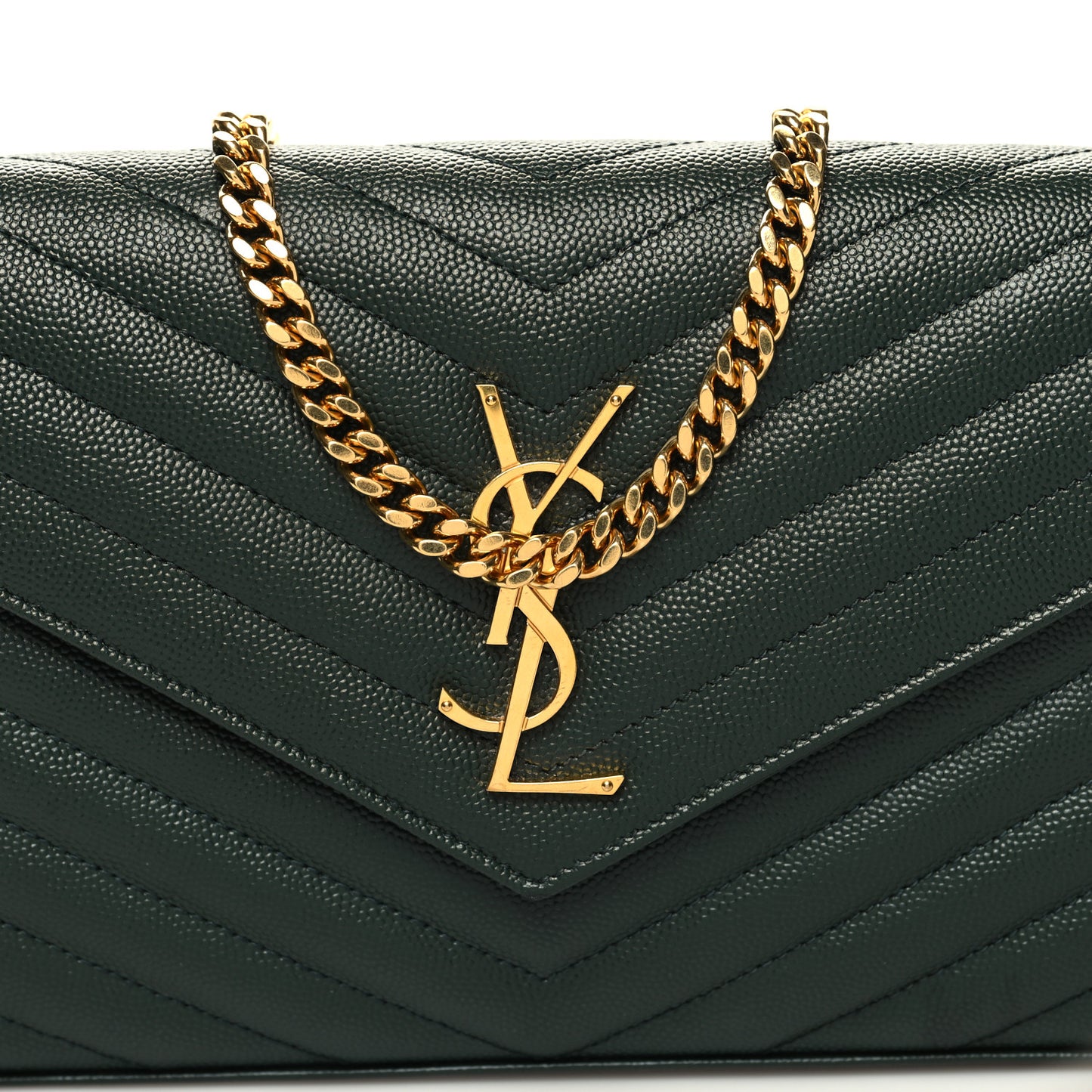 Grain De Poudre Matelasse Chevron Monogram Chain Wallet Dark Green