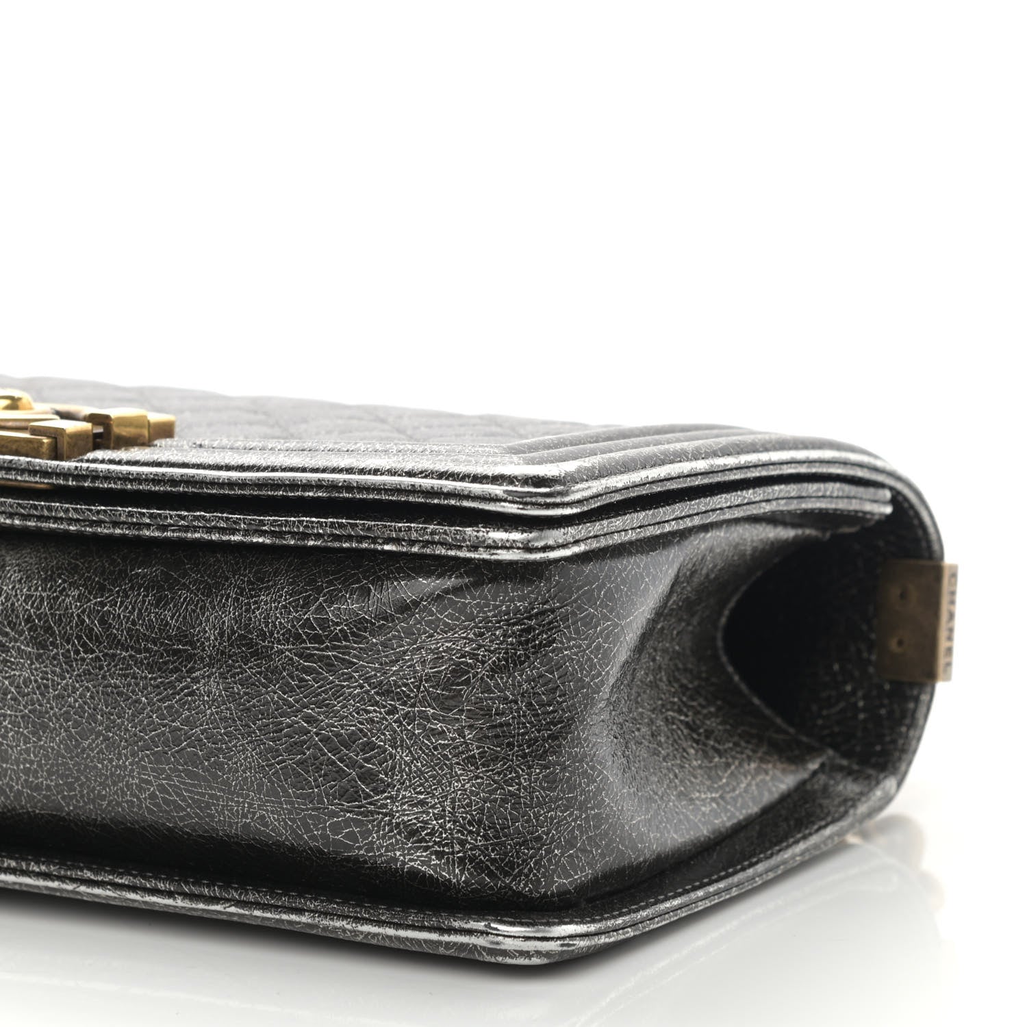 Chanel Cracked Metallic Calfskin Quilted Medium Boy Flap Dark Silver 10 of 11