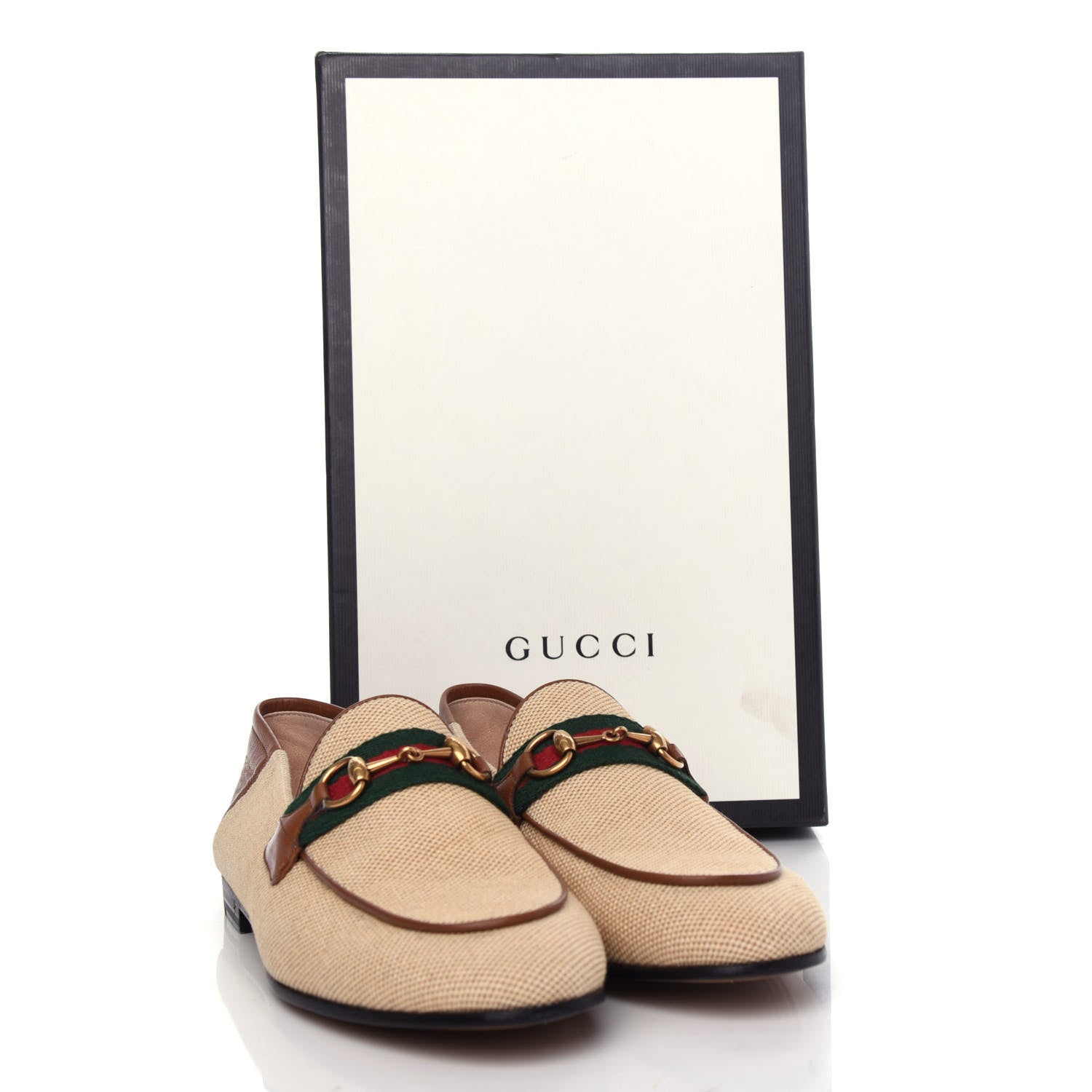 Gucci Canvas Malaga Kid Web Womens Horsebit Brixton Loafers 37.5 Sand Light Cuir 11 of 11