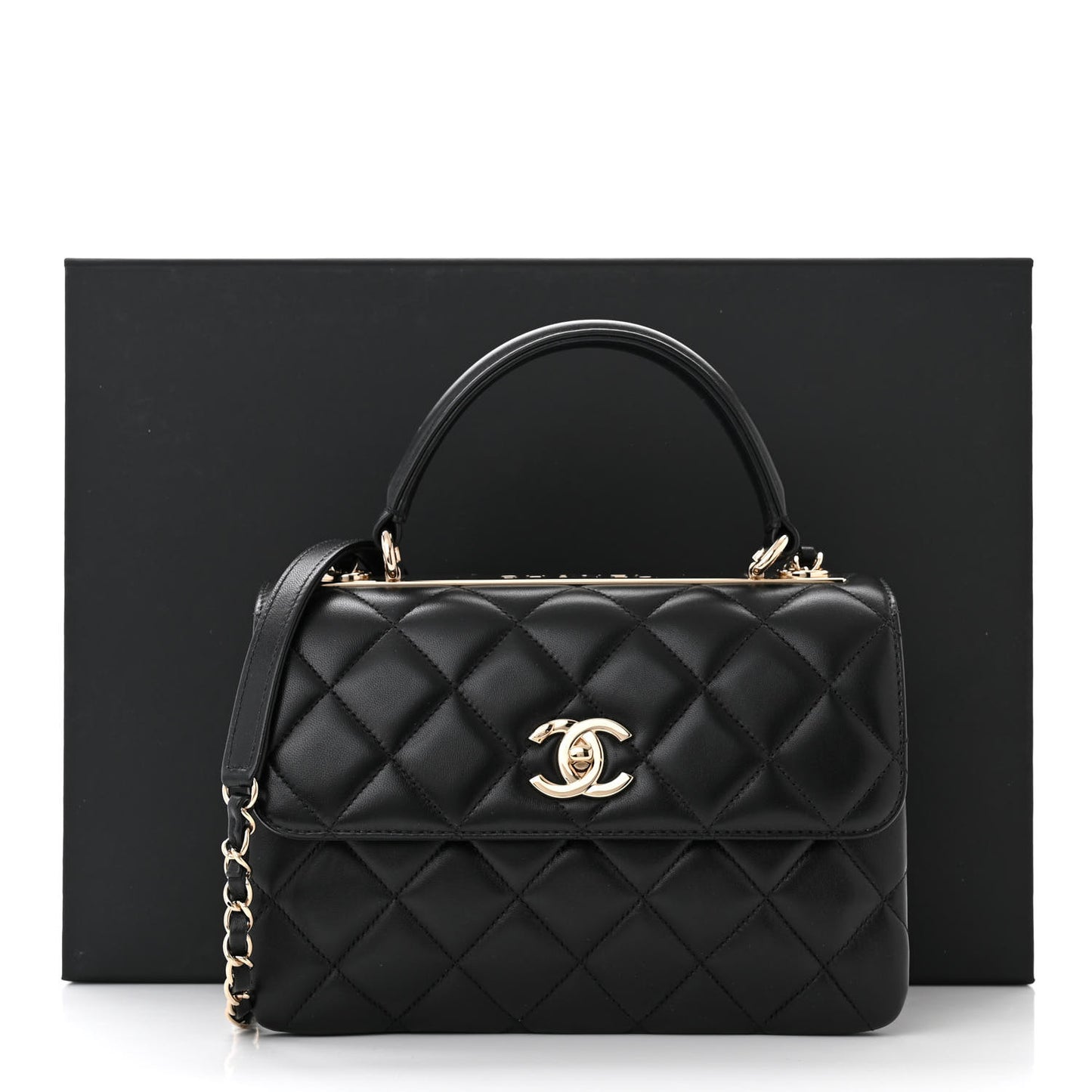 Lambskin Quilted Small Trendy CC Dual Handle Flap Bag Black