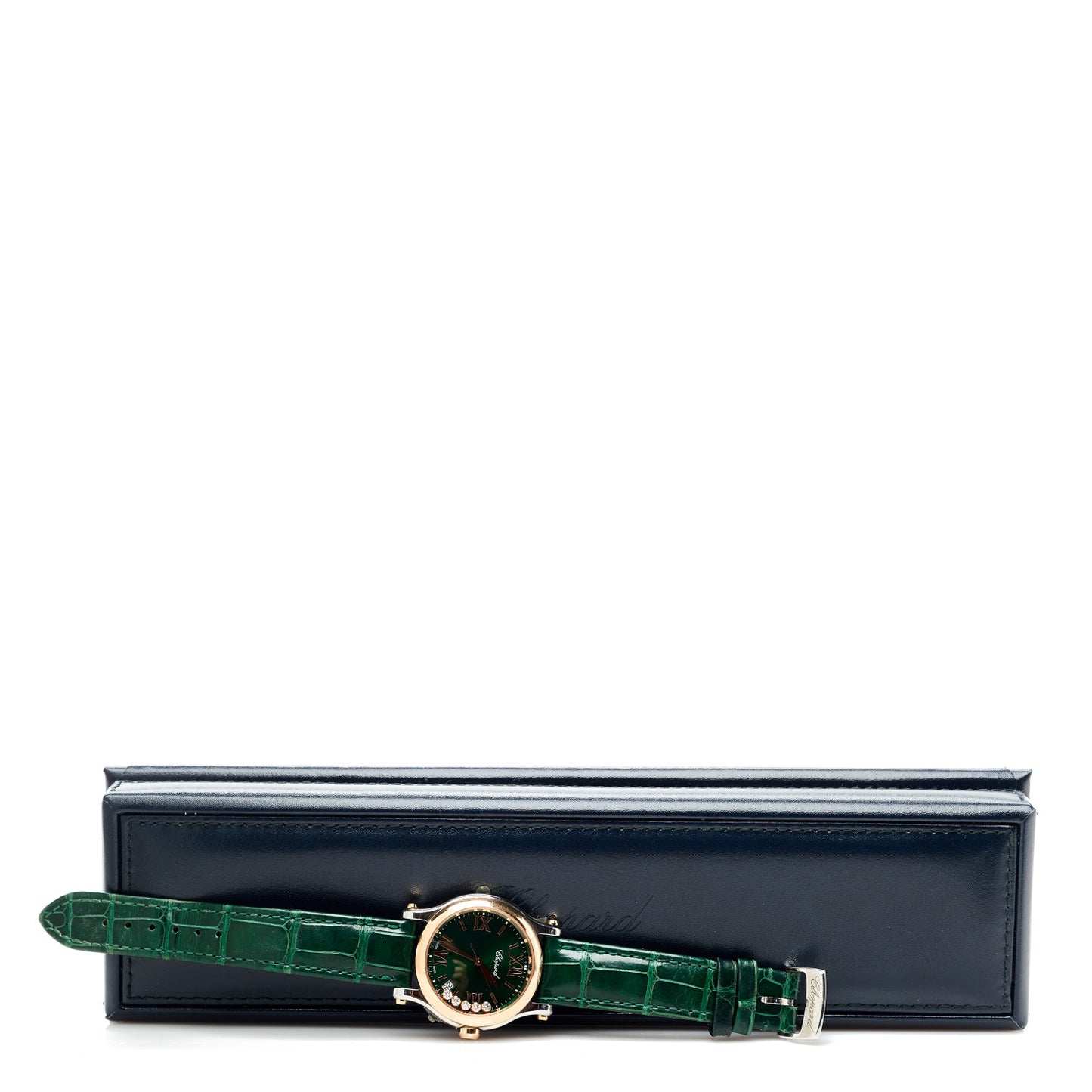 Stainless Steel 18K Rose Gold Alligator 5 Diamond 36mm Happy Sport Quartz Watch Green
