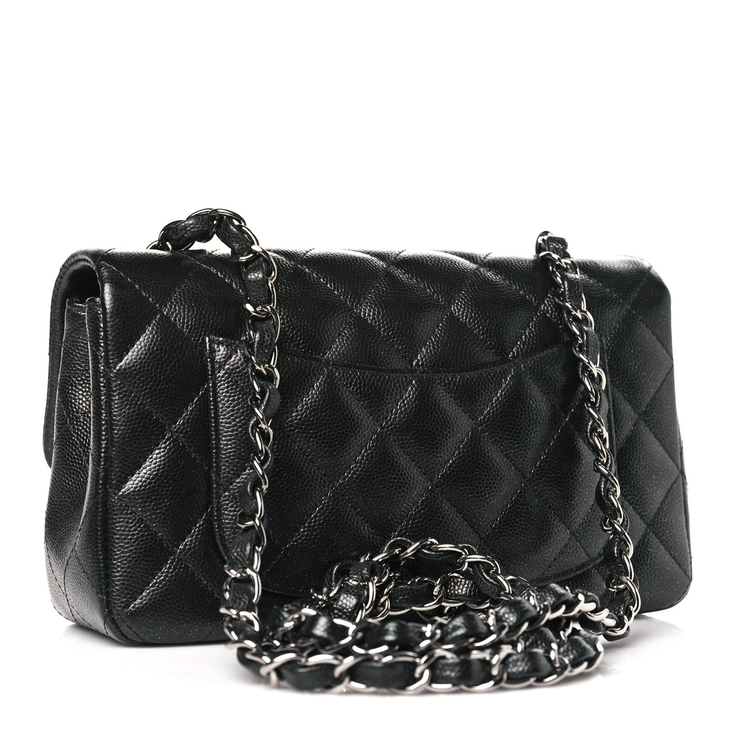 Iridescent Caviar Quilted Mini Rectangular Flap Black