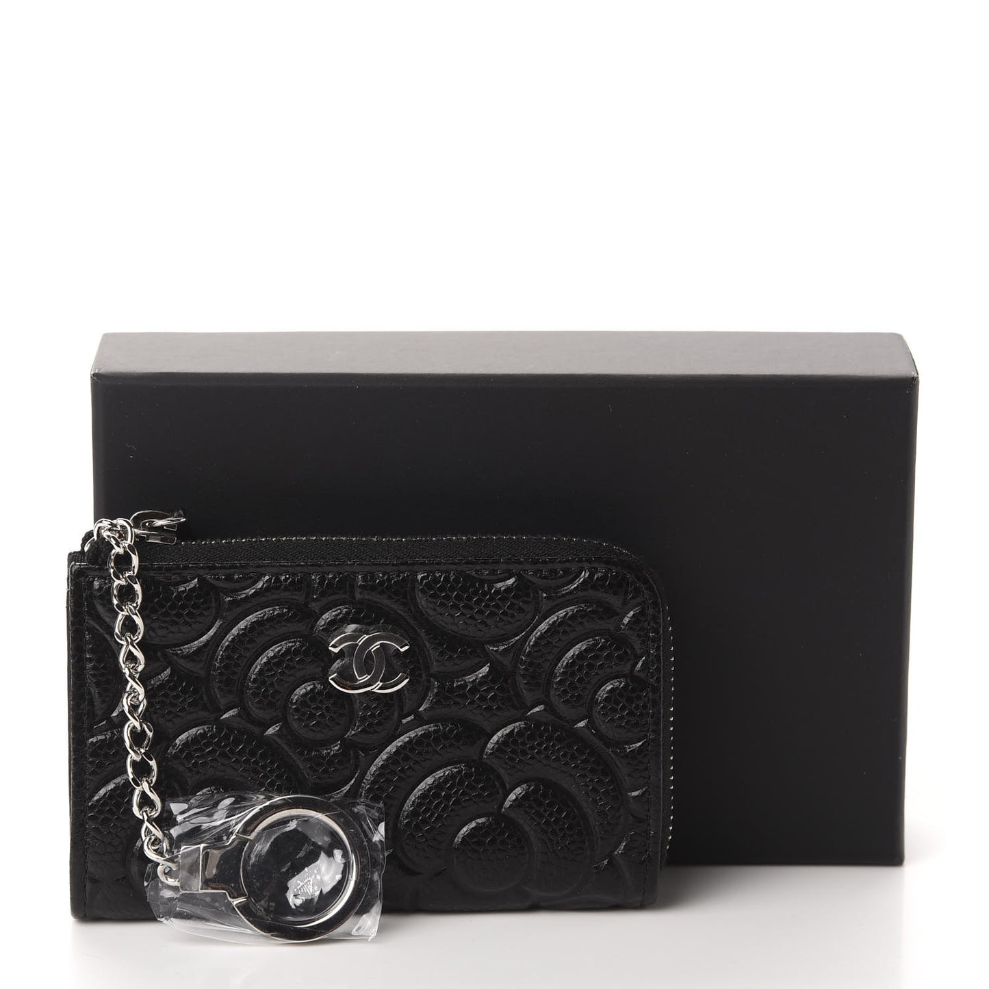 Caviar Camellia Embossed Key Holder Case Black