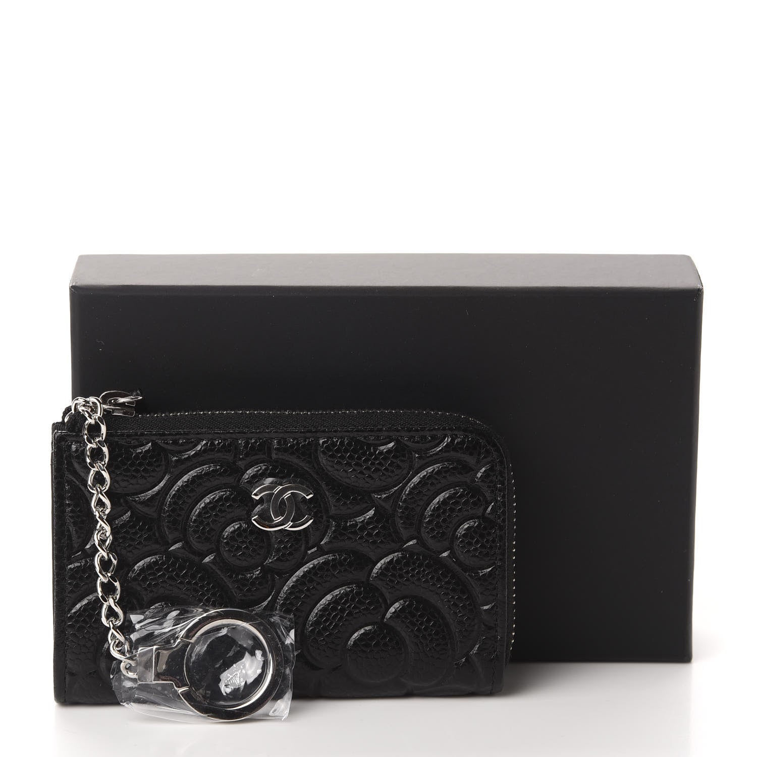 Chanel Caviar Camellia Embossed Key Holder Case Black 8 of 8