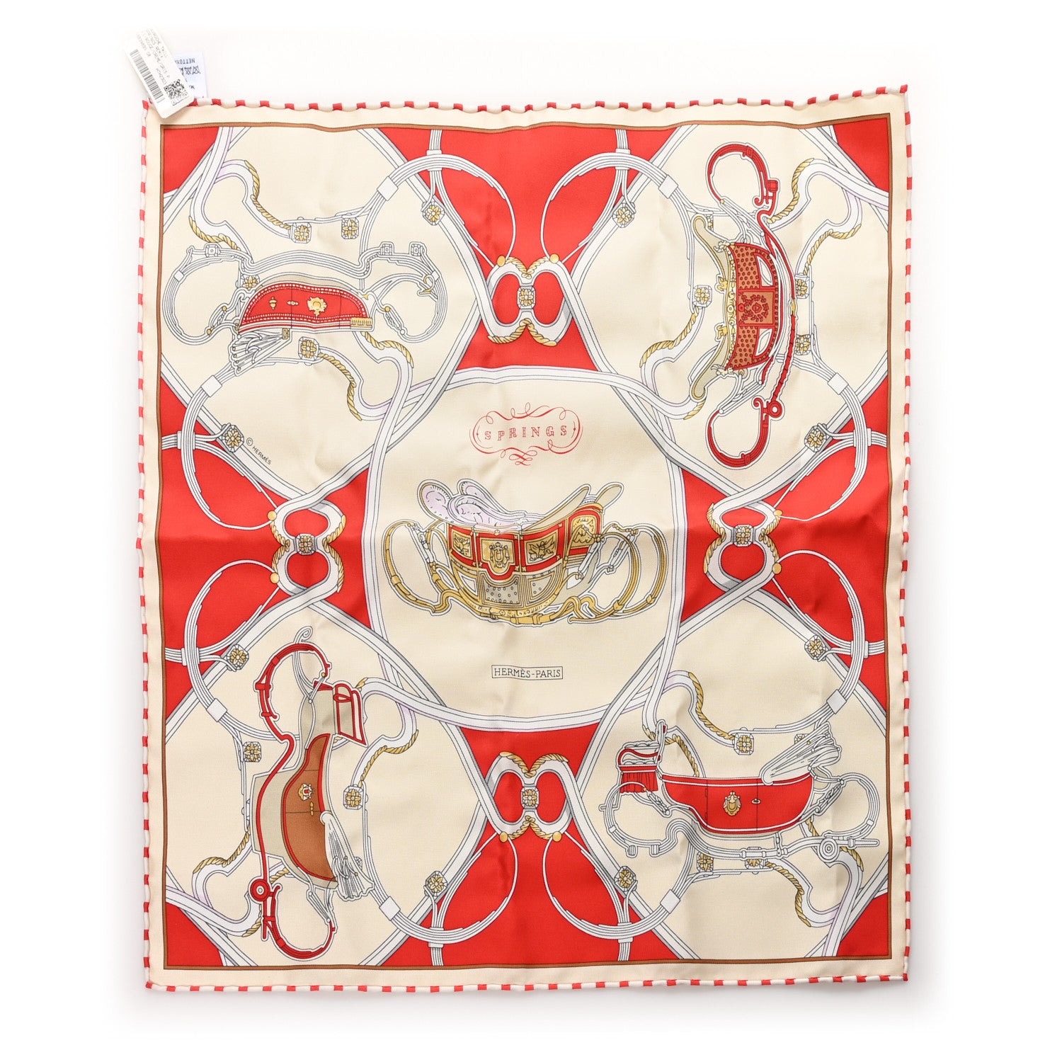 Hermes Silk Gavroche Twill Springs Remix Scarf 45 Rouge Creme 1 of 4