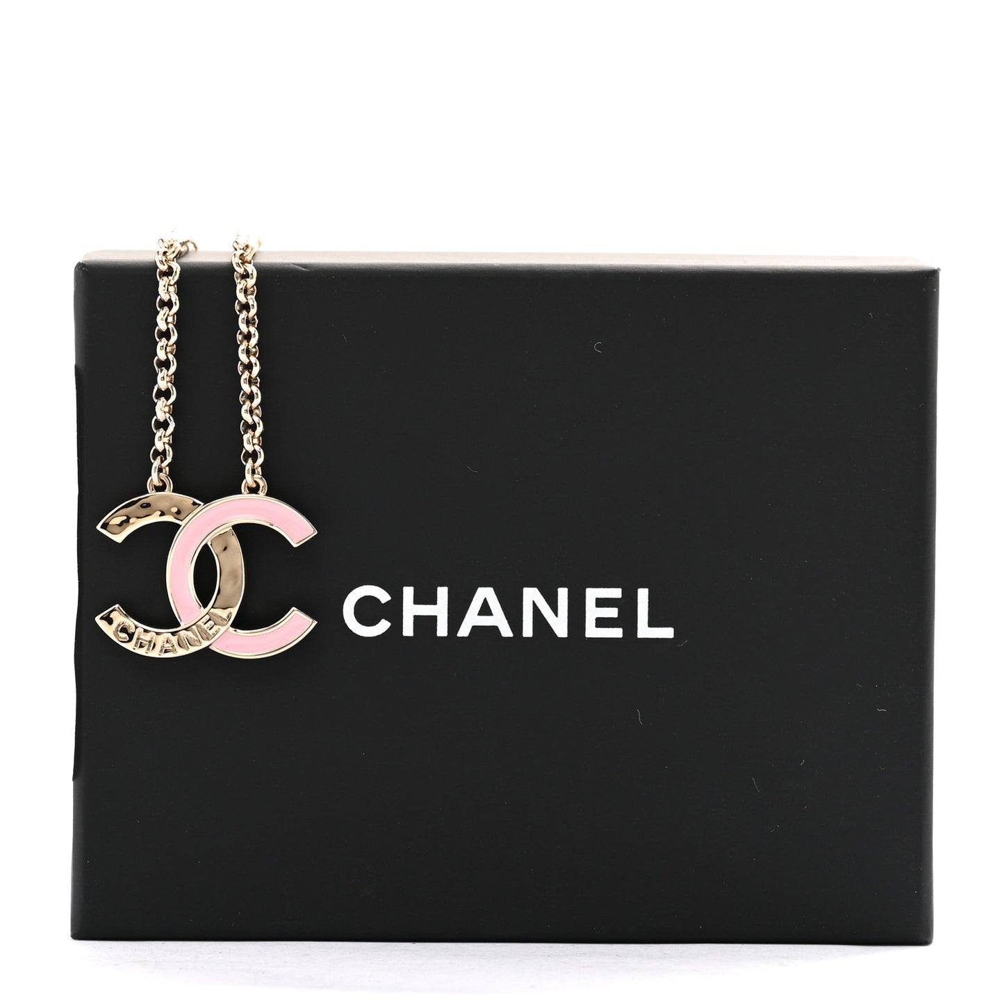 Metal Enamel CC Pendant Necklace Pink Gold