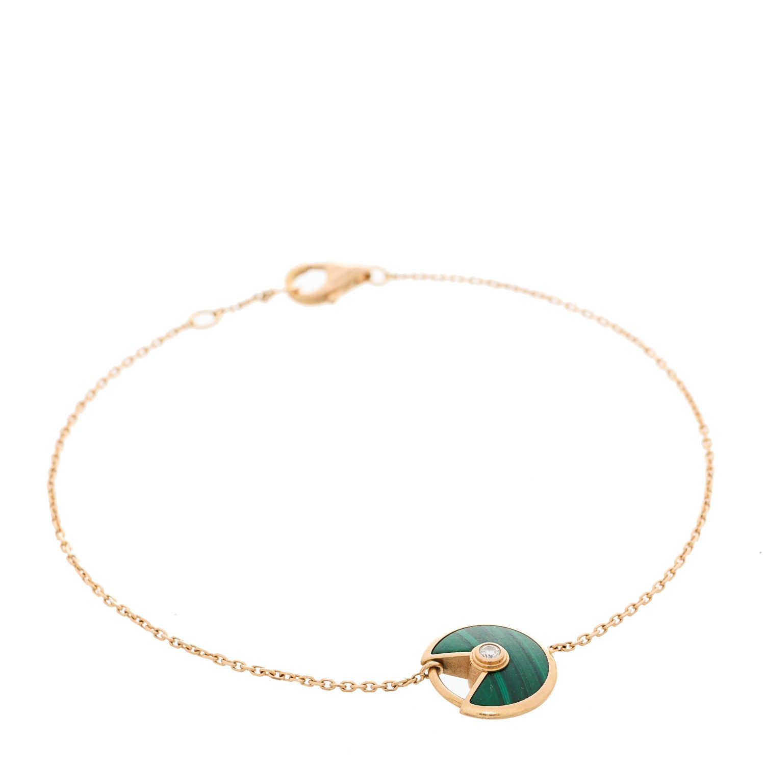 Cartier 18K Pink Gold Diamond Malachite Amulette de Cartier Bracelet 1 of 4
