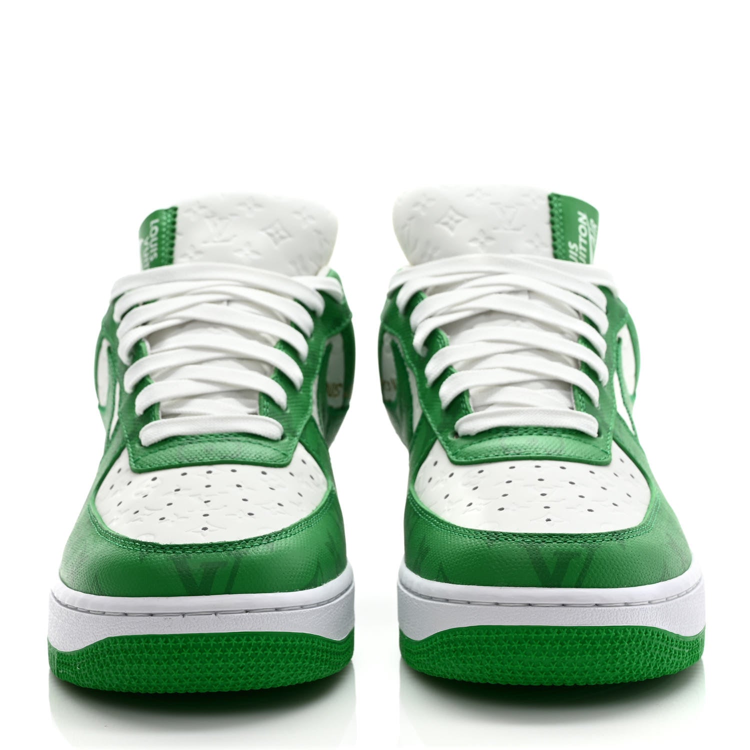 Louis Vuitton X NIKE AIR FORCE 1 Calfskin Monogram Mens Low Top Sneakers 7 Green 2 of 10