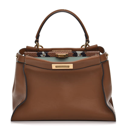 Fendi Vitello Seta Shiny Nappa Ayers Medium Peekaboo Iconic Satchel Brownie Menta 1 of 8