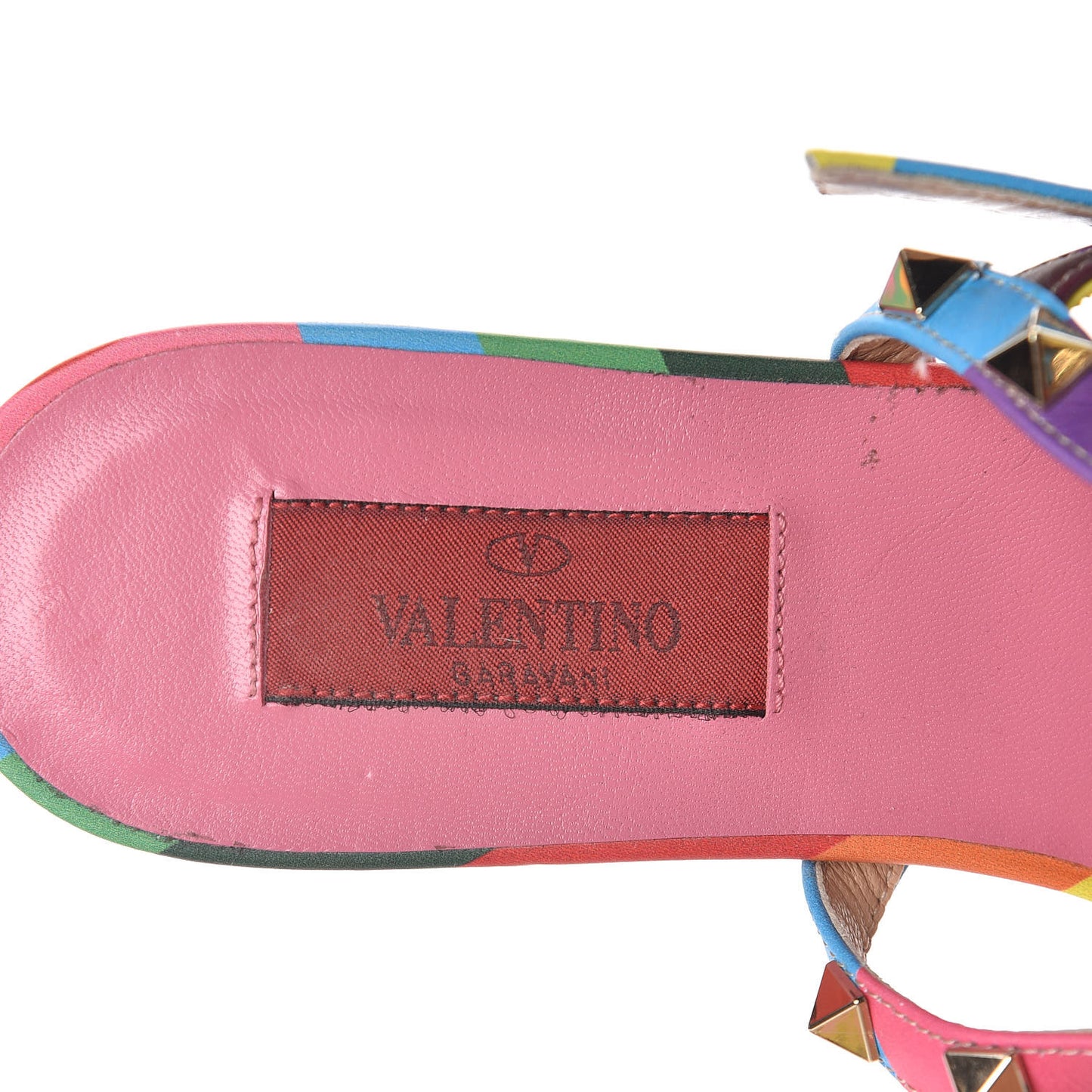 Calfskin 1973 Rockstud Ankle Wrap Flat Thong Sandals 38 Multicolor