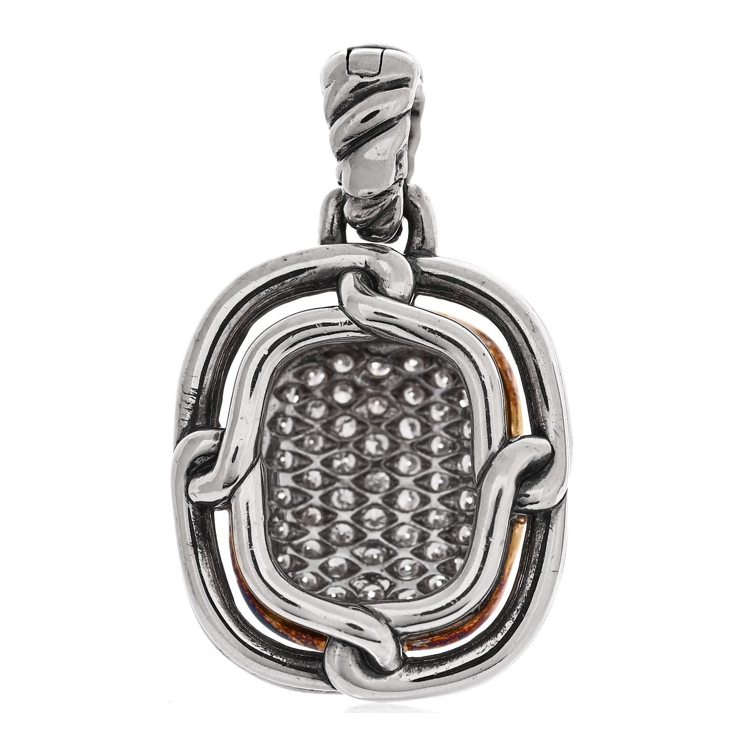 David Yurman Sterling Silver 18K Yellow Gold Pave Diamond 14mm Labyrinth Pendant 3 of 4