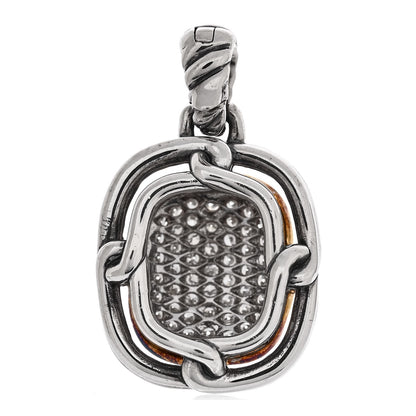 David Yurman Sterling Silver 18K Yellow Gold Pave Diamond 14mm Labyrinth Pendant 3 of 4