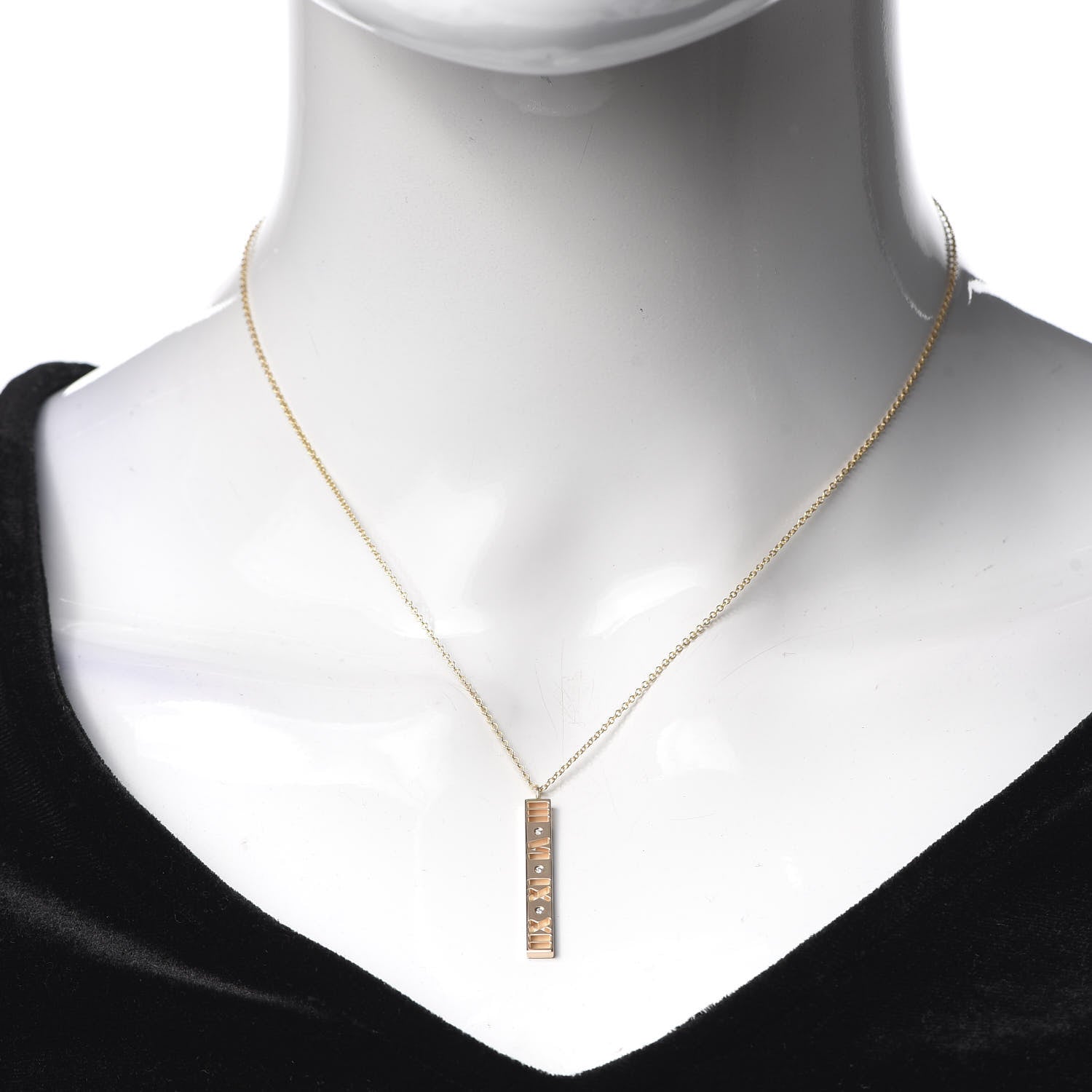 Tiffany 18K Rose Gold Diamond Atlas Bar Pendant Necklace 2 of 6