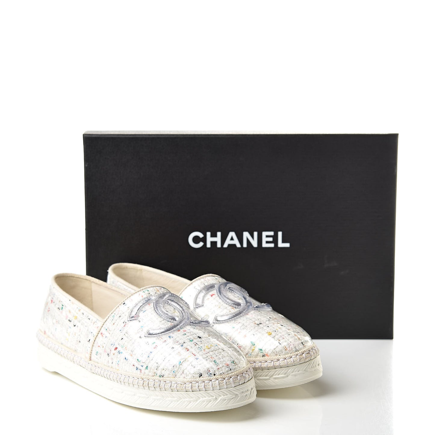 PVC Tweed CC Espadrilles 39 Ecru Blue Transparent
